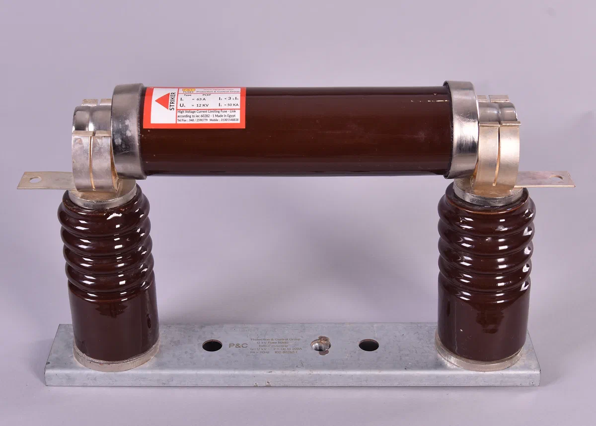 P&C 12 kV PCEF current-limiting fuse-link with striker, mounted on a P&C fuse base
